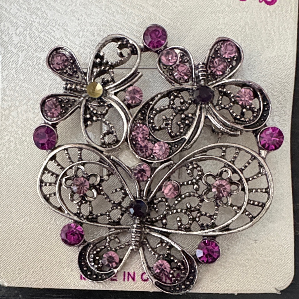 Silver And Pink Butterfly Brooch